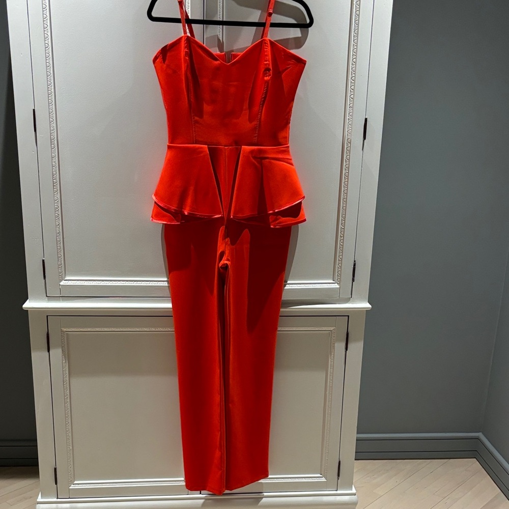 Rinascimento Vibrant Red Peplum Jumpsuit